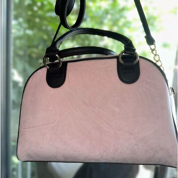 Juicy Couture Velour  Bowler Logo Bling Purse Handbag Crossbody Pink New - Picture 5 of 5